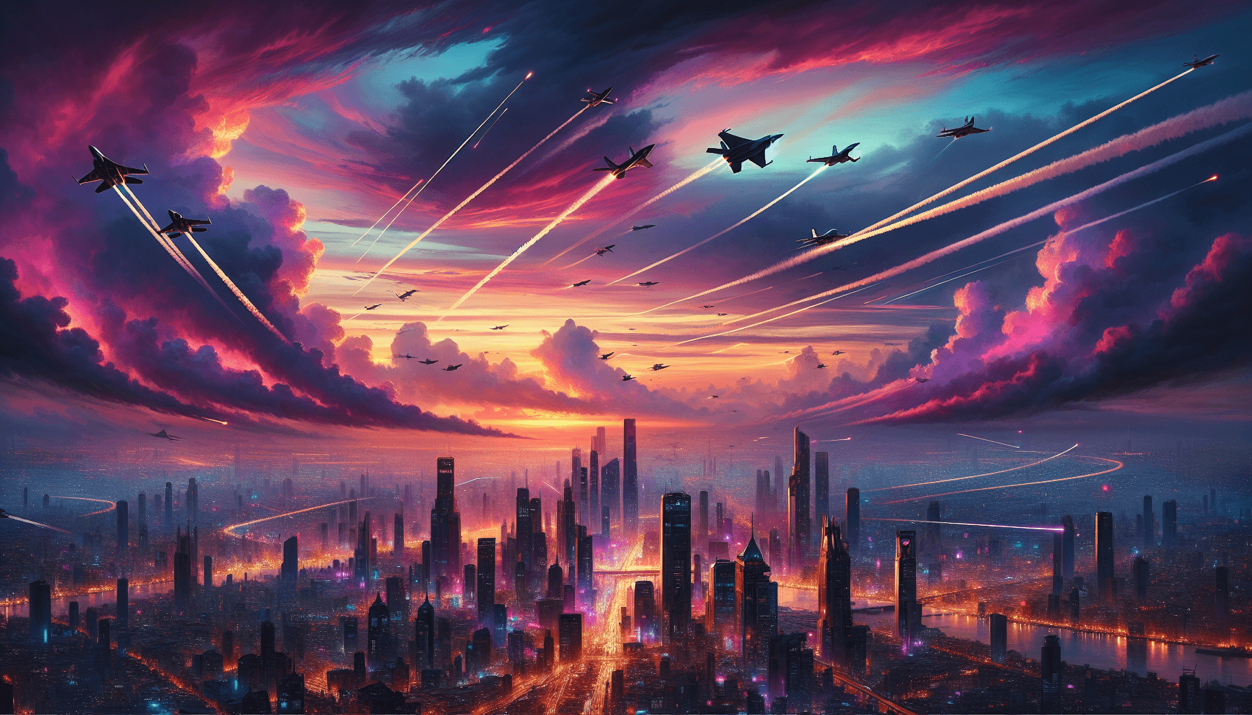 Aerial combat over a city